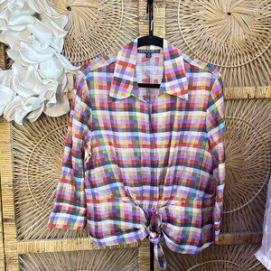 Lafayette NY128 Checkered Silk Blend Faux Wrap Blouse Size 16